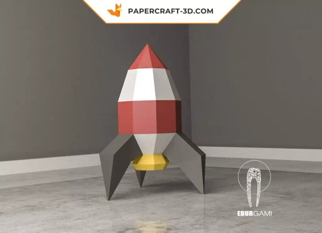 Papercraft de foguete espacial em origami 3D, vista 3