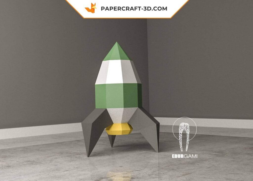 Papercraft de foguete espacial em origami 3D