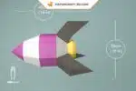 Papercraft de foguete espacial em origami 3D, vista 4