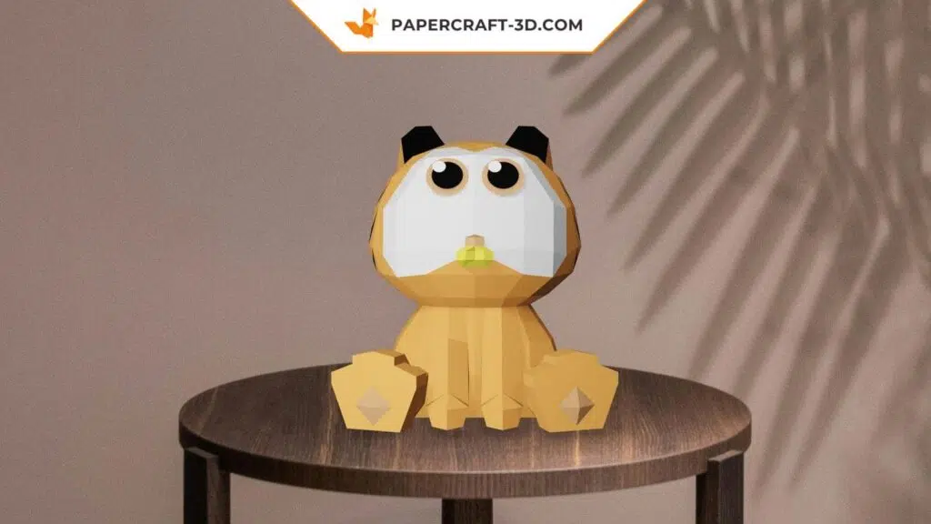 Papercraft kleiner orangefarbener Kater mit großen Augen als 3D-Origami