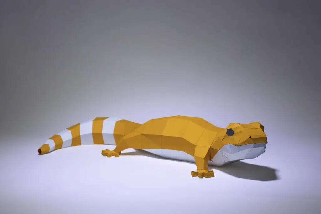 Papercraft gecko léopard en origami papier 3D, weergave 3