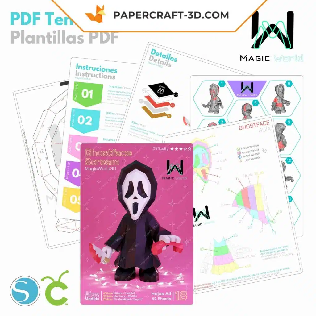 Papercraft Ghostface Scream em origami