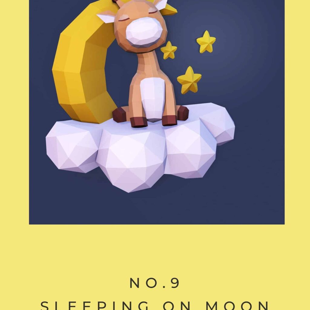 Papercraft jirafa dormida en la luna en origami 3D