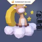 Papercraft giraffa addormentata sulla luna, modello in carta 3D, vista 8