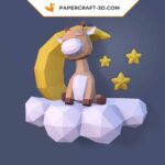 Papercraft sleeping giraffe on the moon in 3D origami