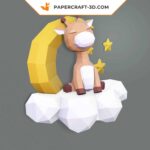 Papercraft sleeping giraffe on the moon in 3D origami
