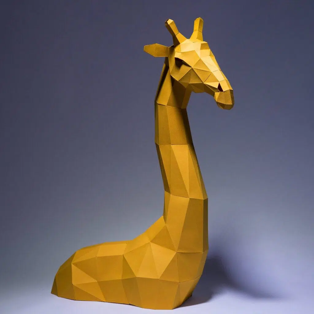 Yellow standing giraffe 3D origami papercraft