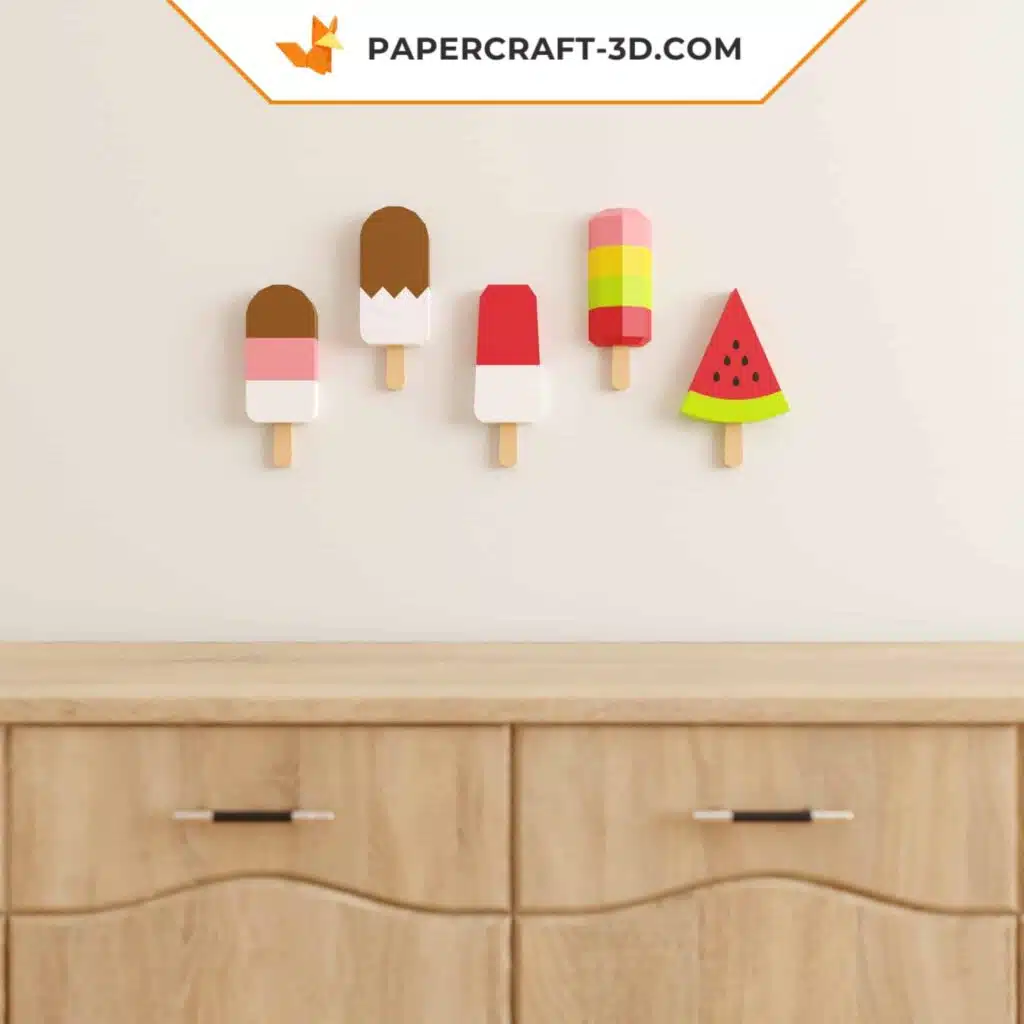 Papercraft glaces popsicles decorazione murale in origami