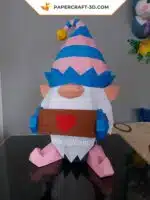 Papercraft gnomo di Natale blu in origami, vista 3