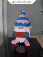 Papercraft gnomo di Natale blu in origami, vista 7