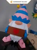 Papercraft gnomo di Natale blu in origami, vista 8