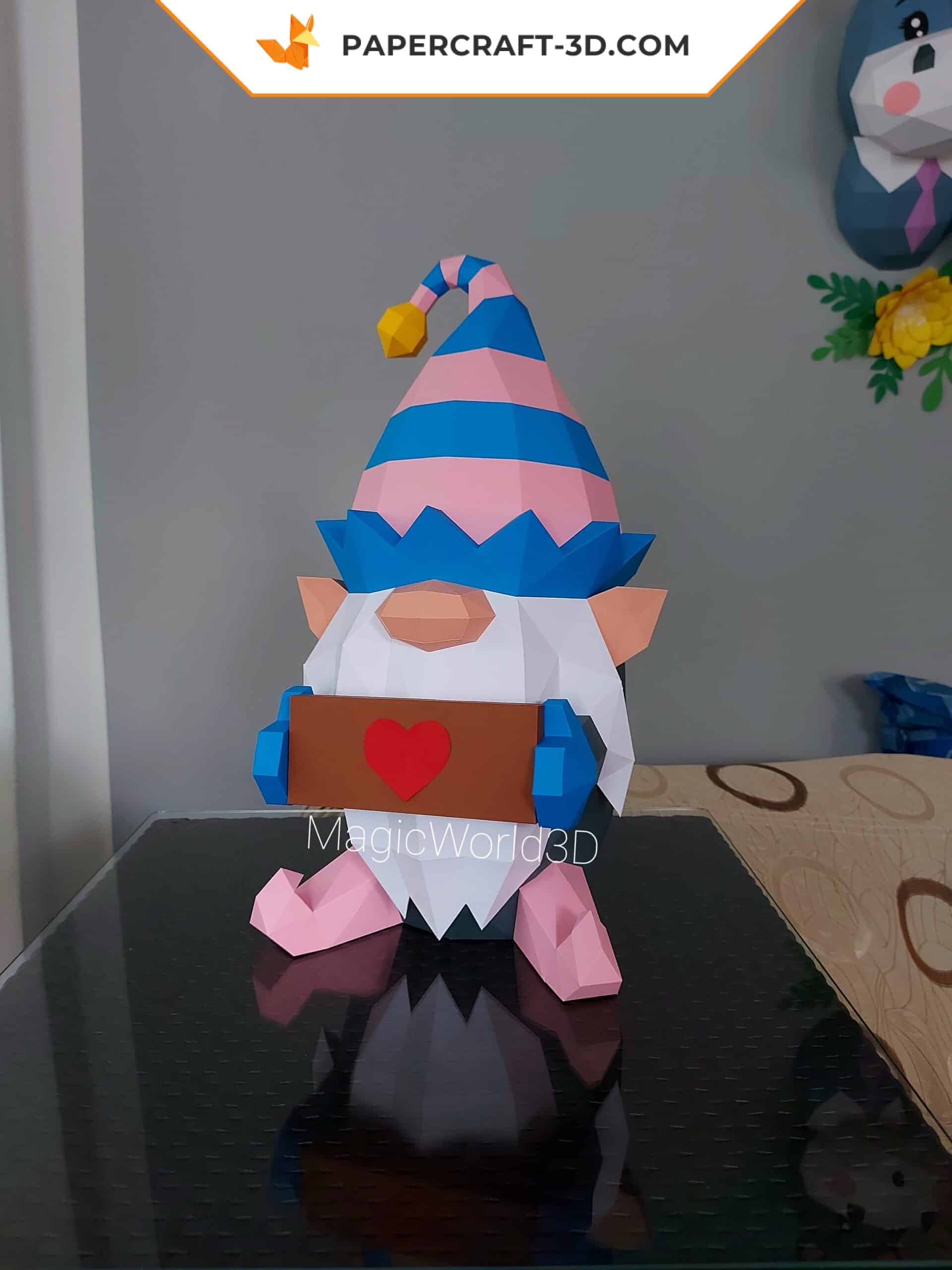 Papercraft Christmas gnome in origami Papercraft Christmas gnome in origami