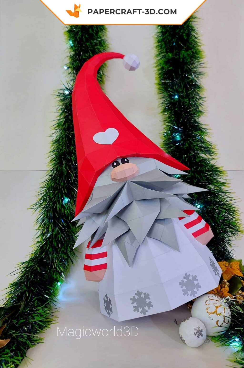 Gnomo de Natal em origami 3D
