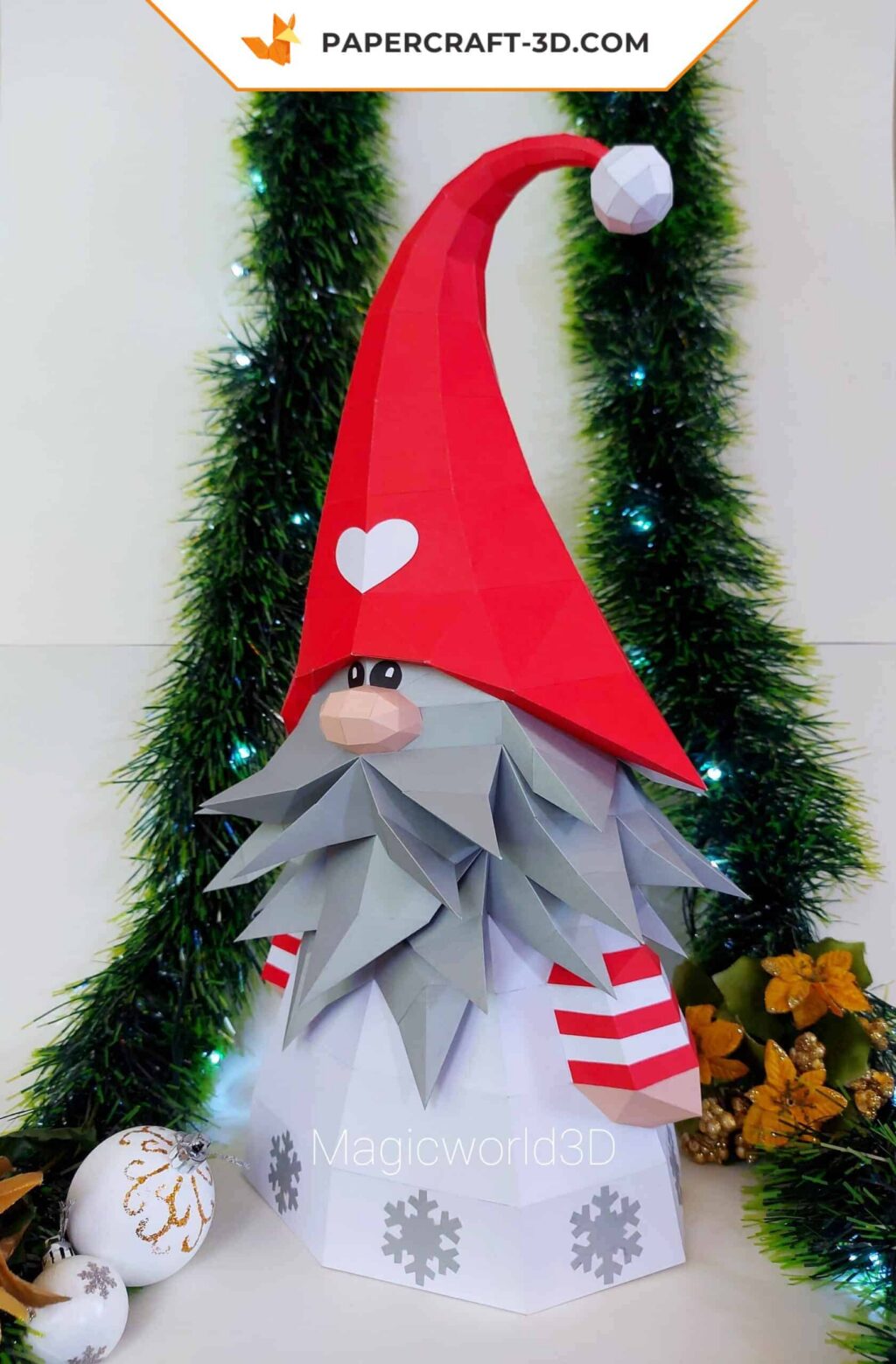 Gnomo de Natal em origami 3D