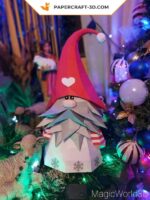 Papercraft gnome de Noël en origami 3D