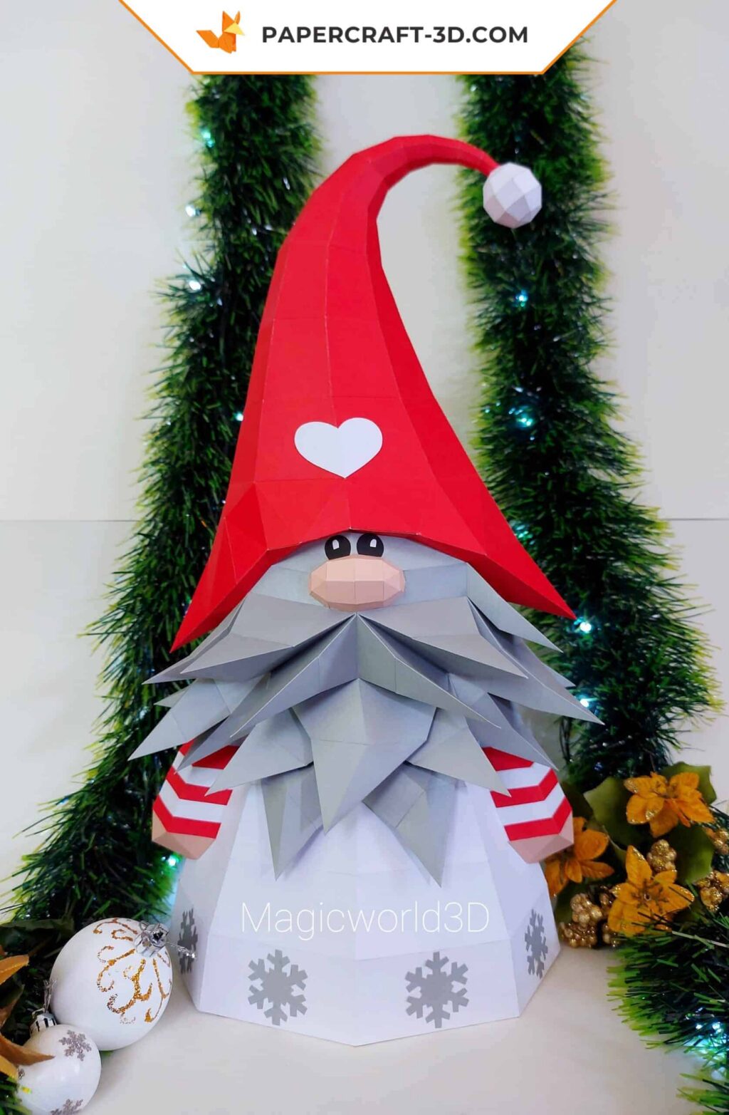 Gnomo de Natal em origami 3D