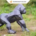 Papercraft de gorila gris a cuatro patas en origami 3D