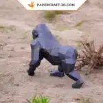Papercraft de gorila gris a cuatro patas en origami 3D