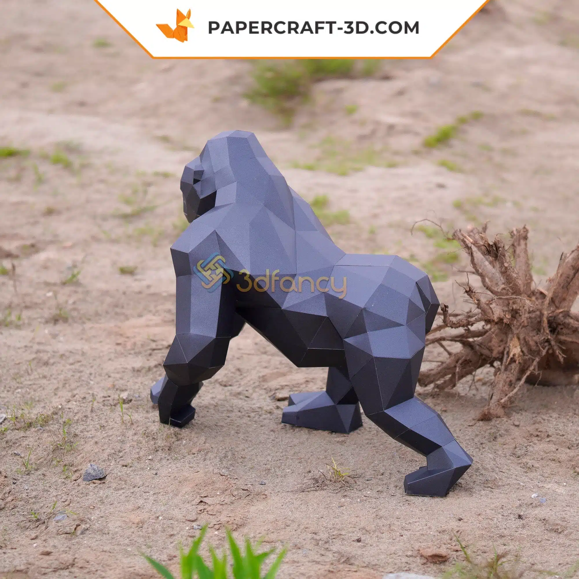 Papercraft de gorila en origami 3D, vista lateral