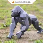 Papercraft de gorila gris a cuatro patas en origami 3D