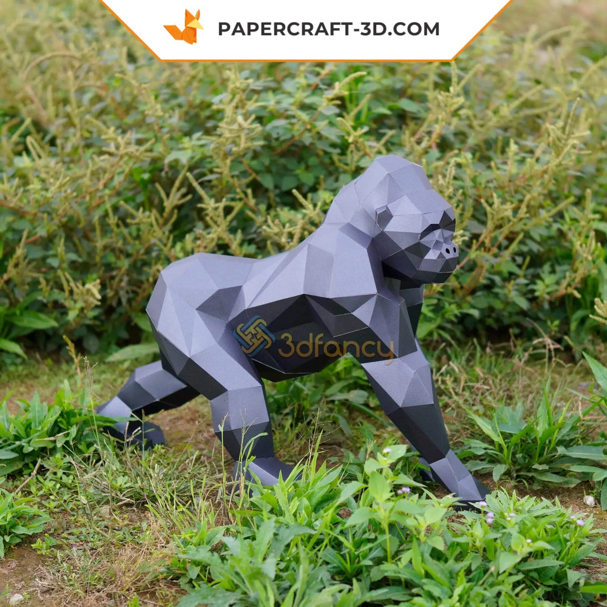 Papercraft de gorila en origami 3D, detalle