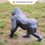 Papercraft de gorila gris a cuatro patas en origami 3D
