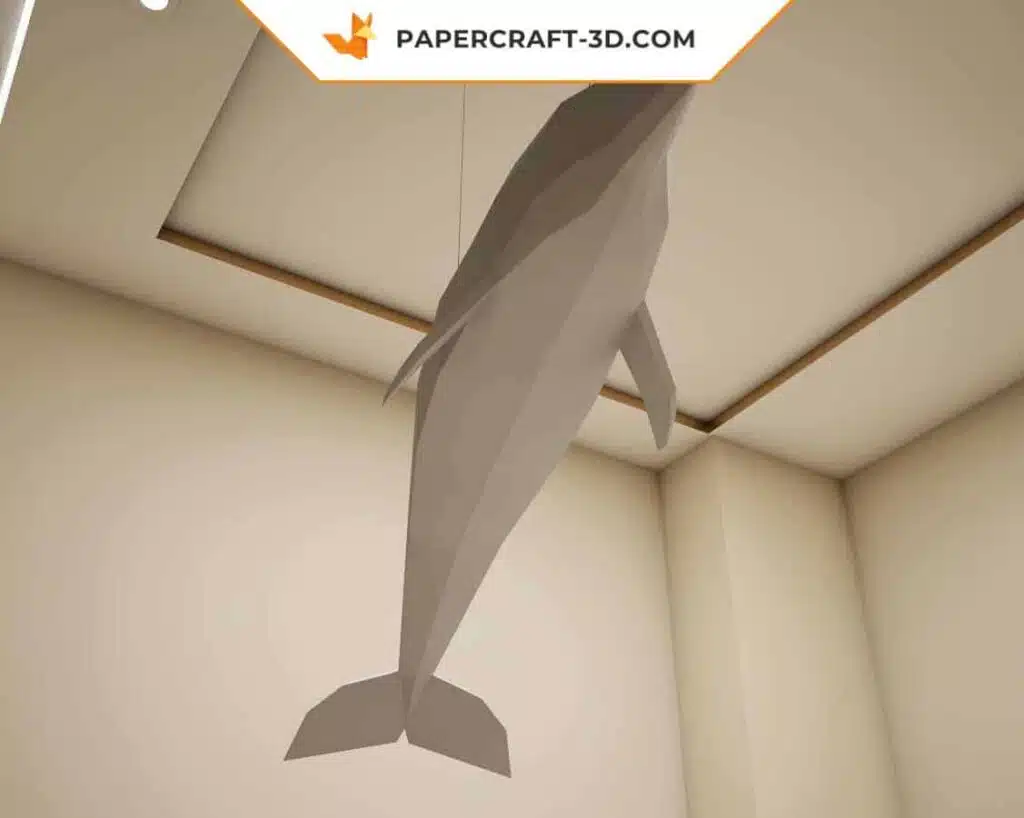 Papercraft de golfinho cinza de parede em origami 3D