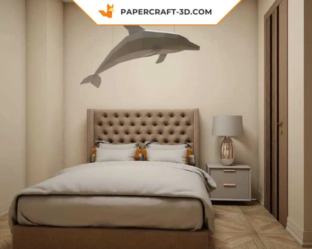 Papercraft de golfinho cinza de parede em origami 3D