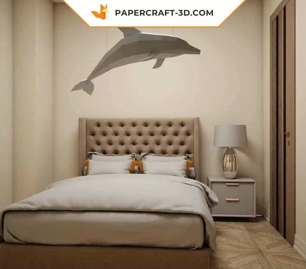 Papercraft de golfinho cinza de parede em origami 3D