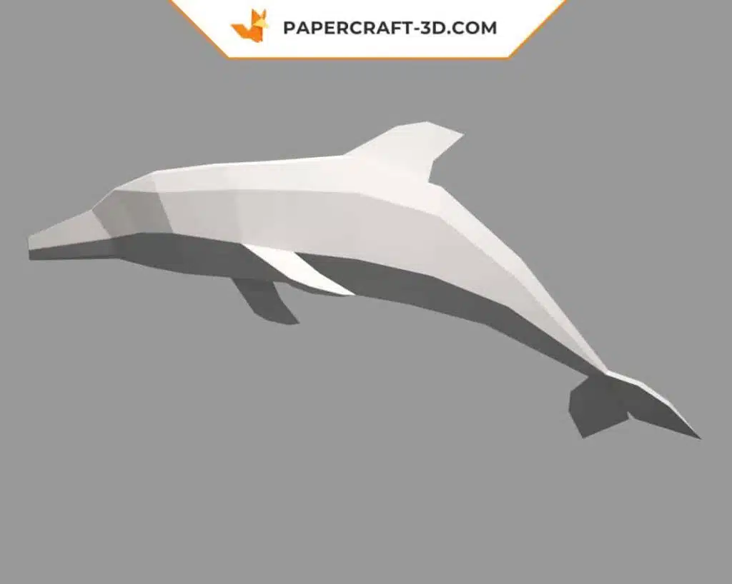 Papercraft de golfinho cinza de parede em origami 3D