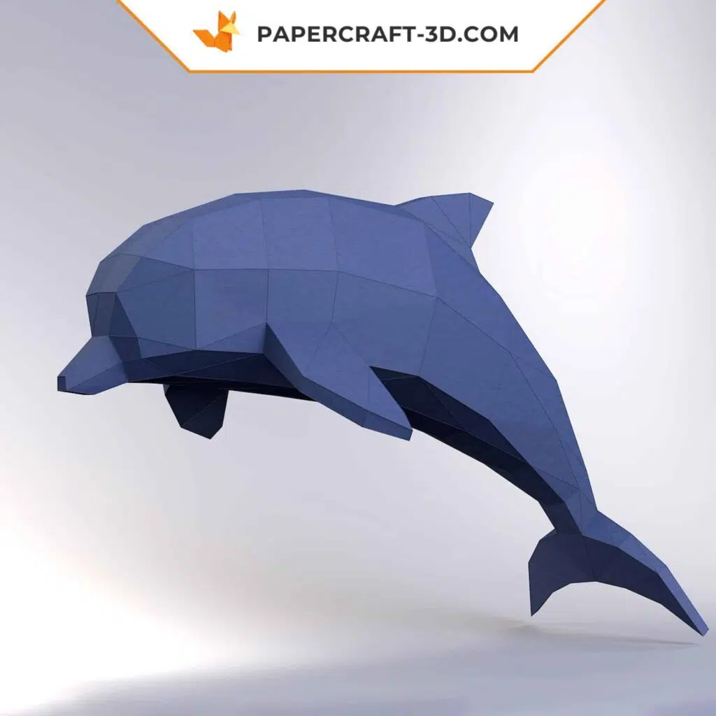 Blauer 3D-Origami-Delfin als Papercraft