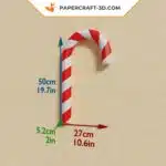 Papercraft grande canne de Noël en origami papier 3D DIY, vue 2