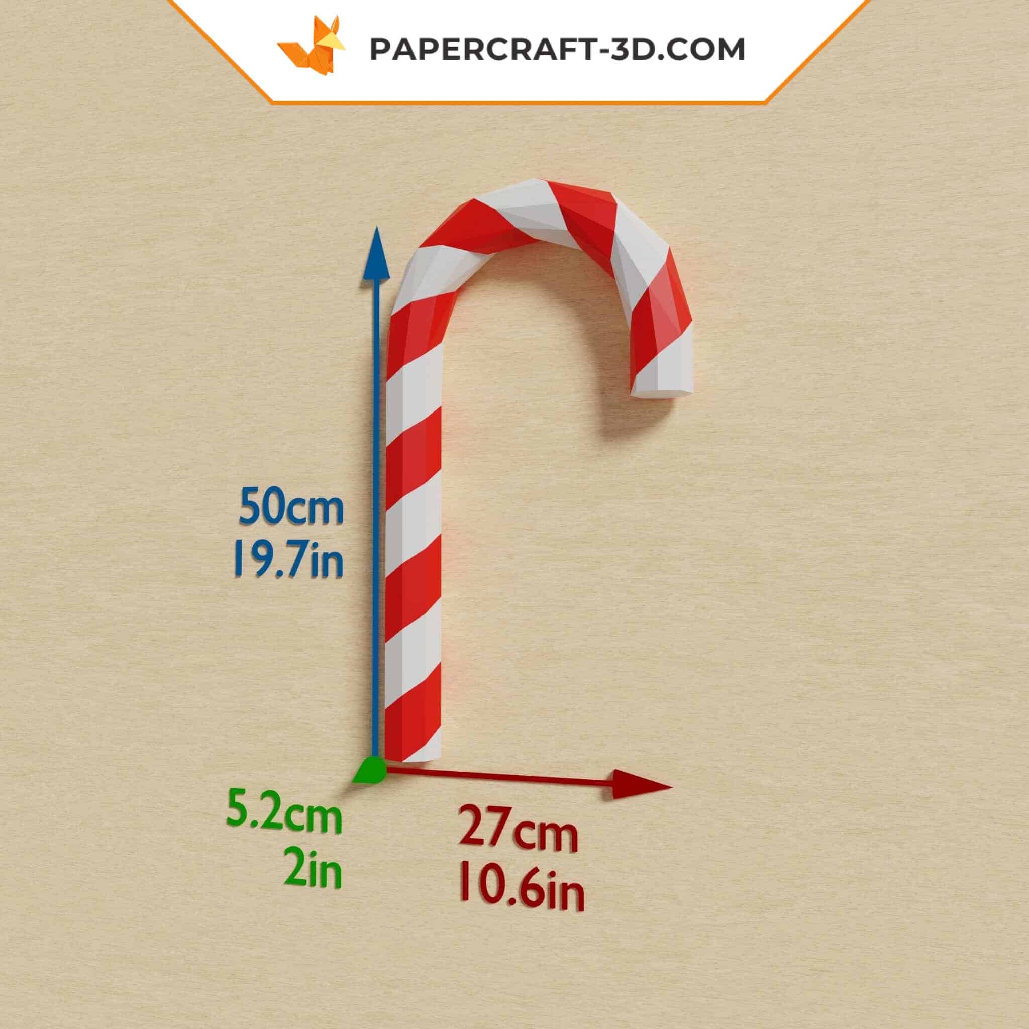 Papercraft Christmas candy cane in 3D origami