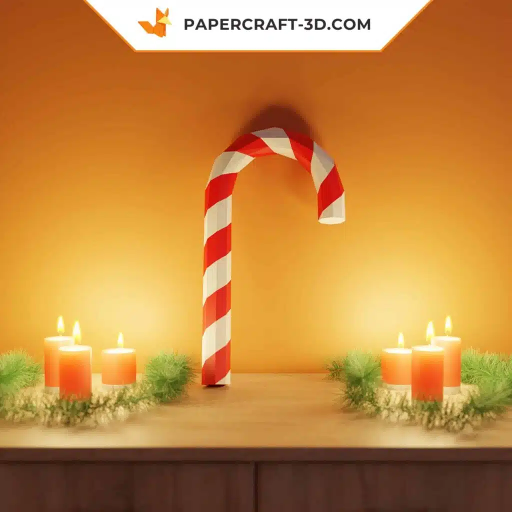 Papercraft de bastón de caramelo navideño en origami 3D