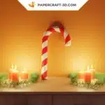 Papercraft grande canne de Noël en origami papier 3D DIY
