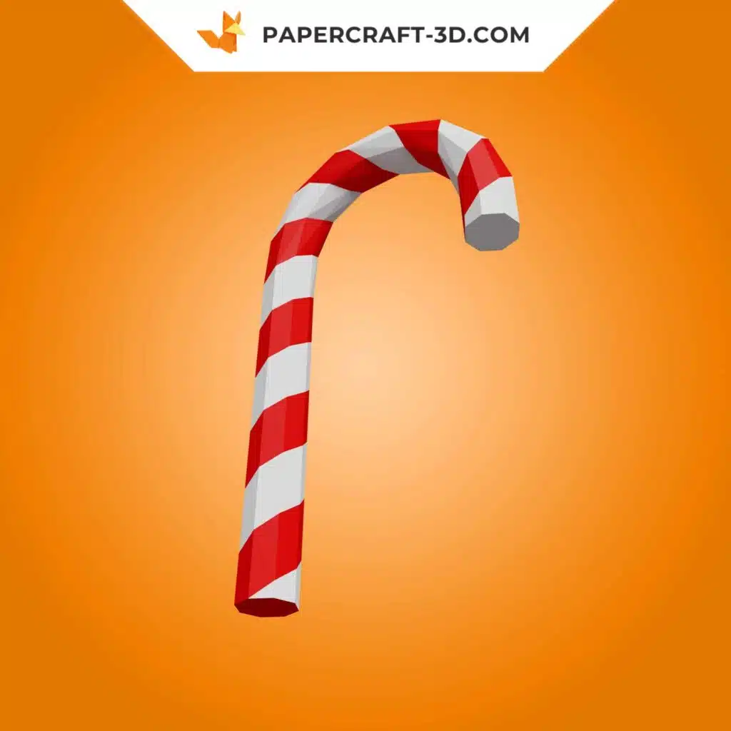 Papercraft grande canne de Noël en origami papier 3D DIY, vue 3