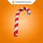 Papercraft grande canne de Noël en origami papier 3D DIY, vue 3