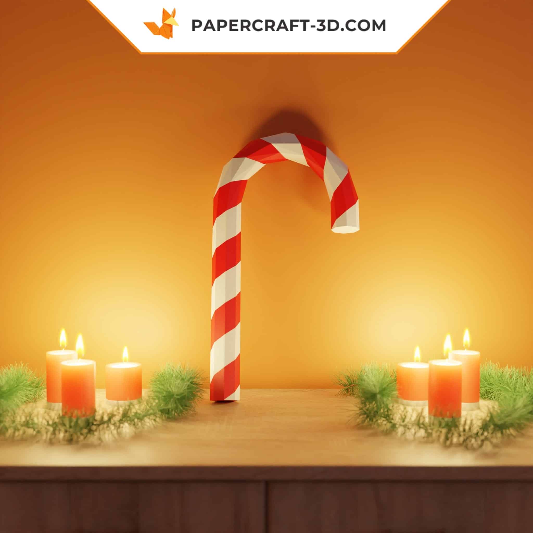 Papercraft Christmas candy cane in 3D origami