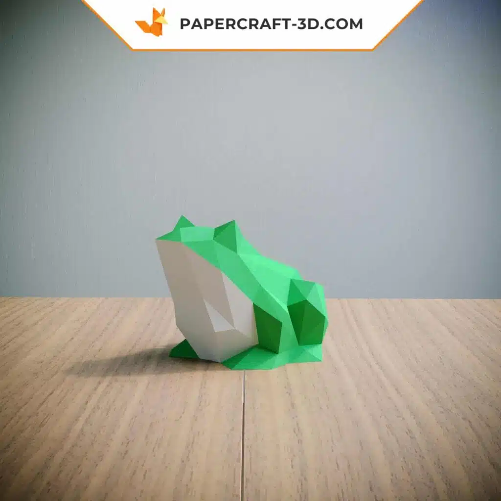 Papercraft grün-weißer Frosch als 3D-Origami