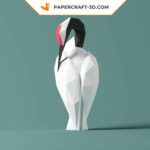 Papercraft de grou coroa-vermelha em origami 3D