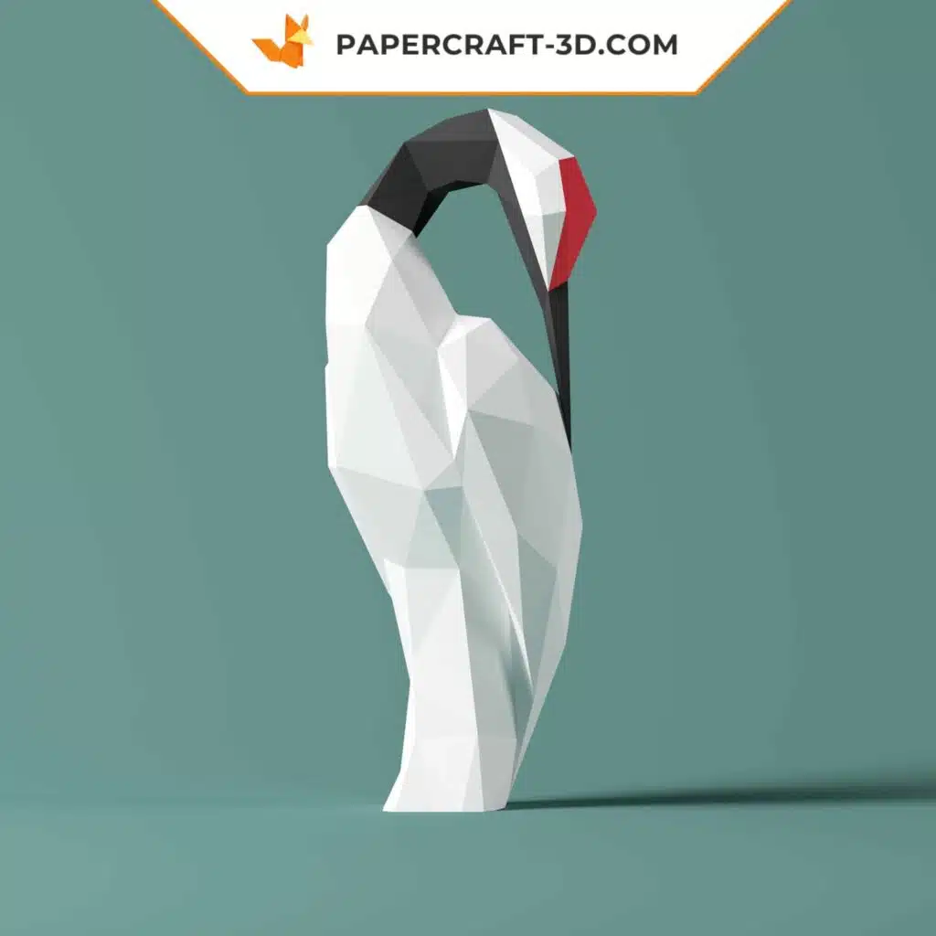 Papercraft de grou-coroada-vermelha em origami