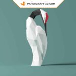 Papercraft de grou coroa-vermelha em origami 3D