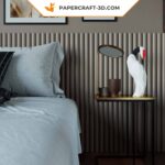 Papercraft de grou coroa-vermelha em origami 3D