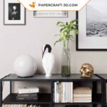 Papercraft de grou coroa-vermelha em origami 3D