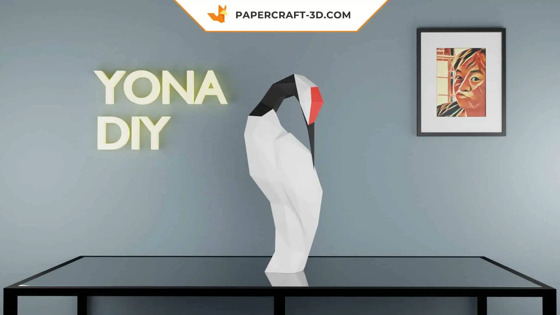 Papercraft de grou-coroada-vermelha em origami, vista 2