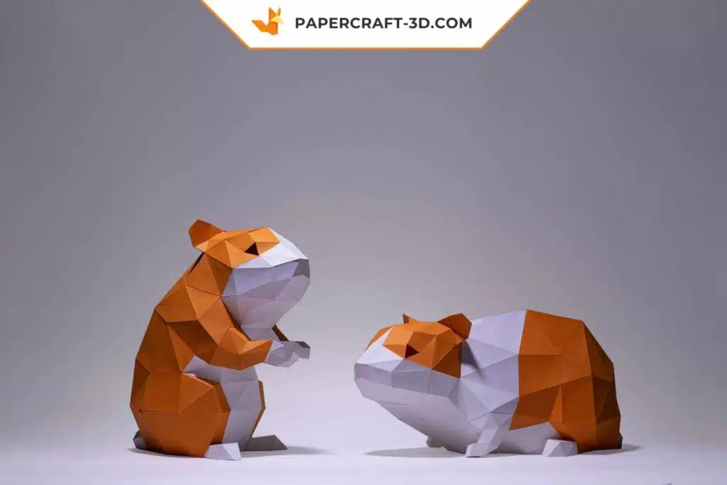 Papercraft hamsters origami papier 3D modèle numérique à télécharger, weergave 2