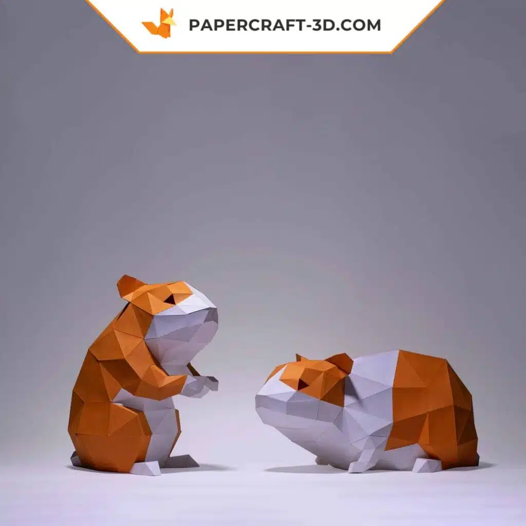 Papercraft de hamsters em origami 3D