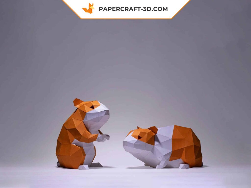 Papercraft de hamsters em origami 3D