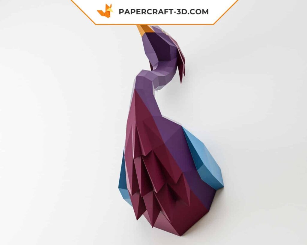 3D origami blue heron papercraft