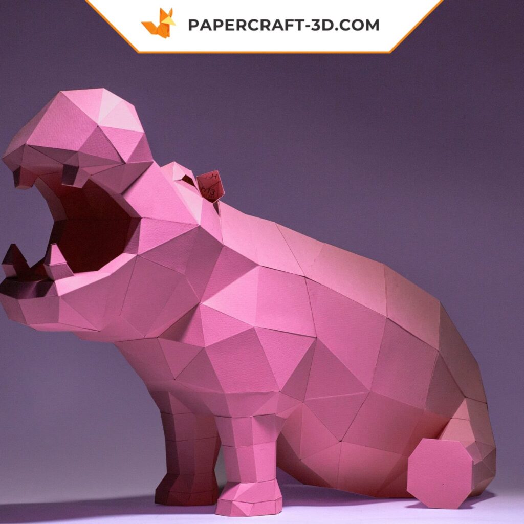 Papercraft de hipopótamo sentado em origami 3D